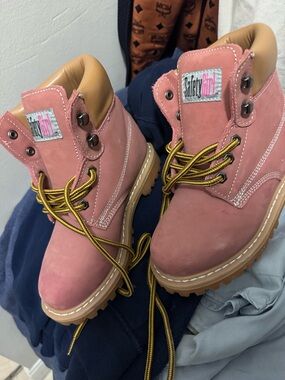 Safety Girl Pink Work Boots with Tan Collar